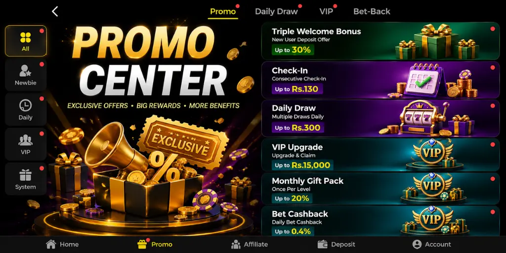PK66 Game promotions and bonus offers interface